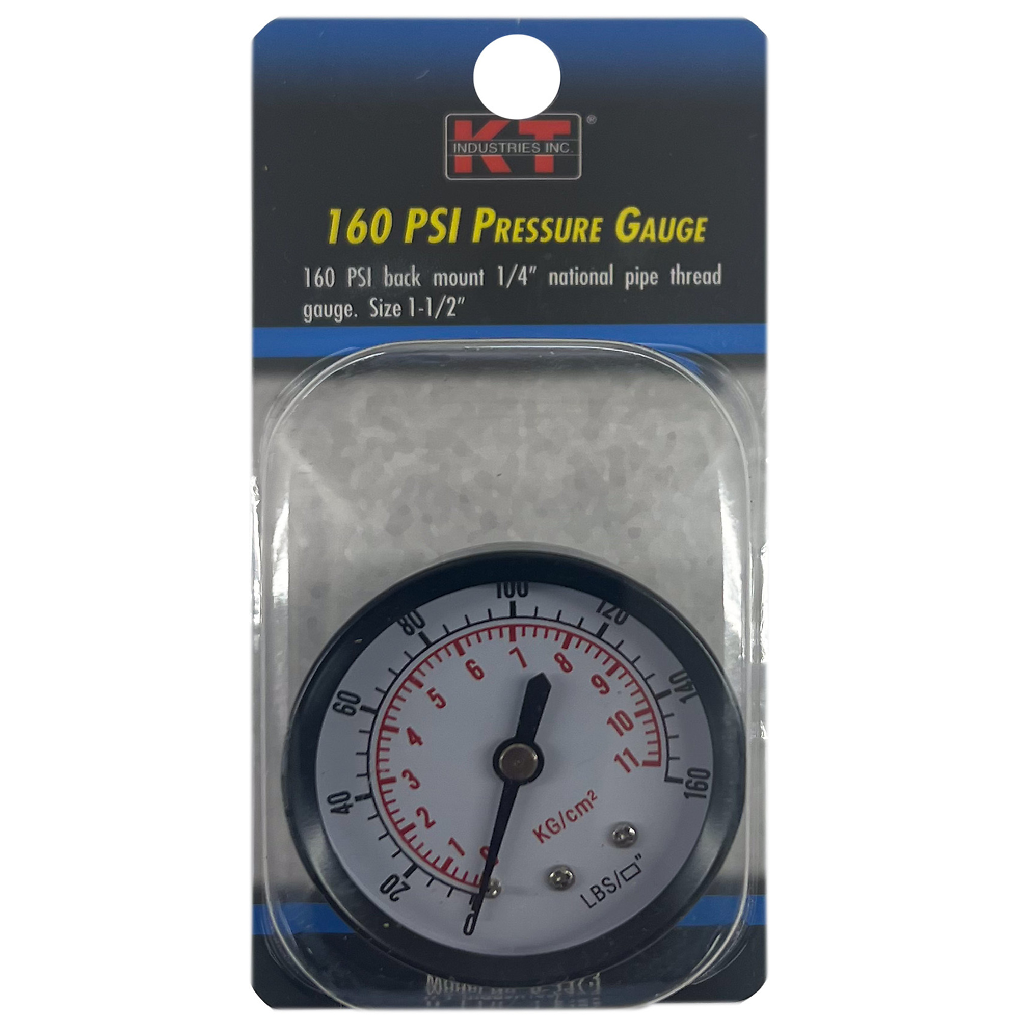K-T Industries Rear Mount Gauge — 1.5in., 1/4in. NPT, 160 PSI, Model# 6-5473
